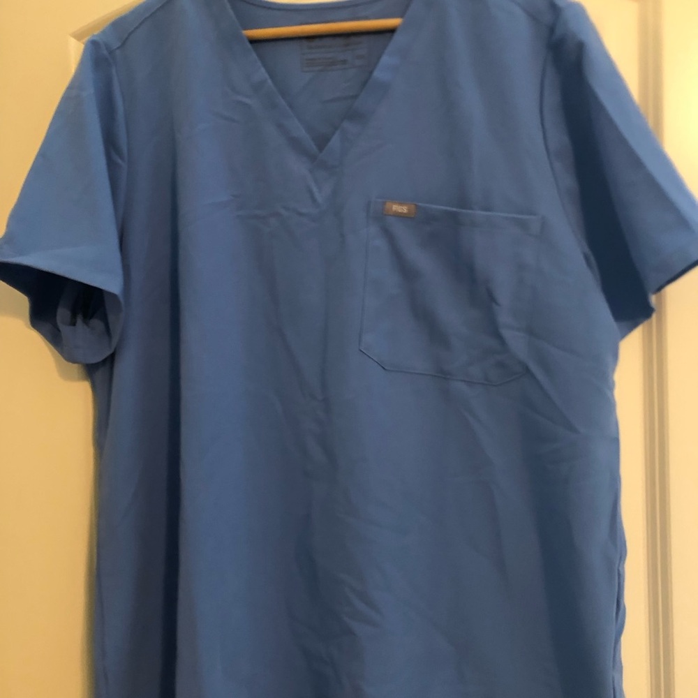 Figs Technical Collection XOXO Blue Scrub Top